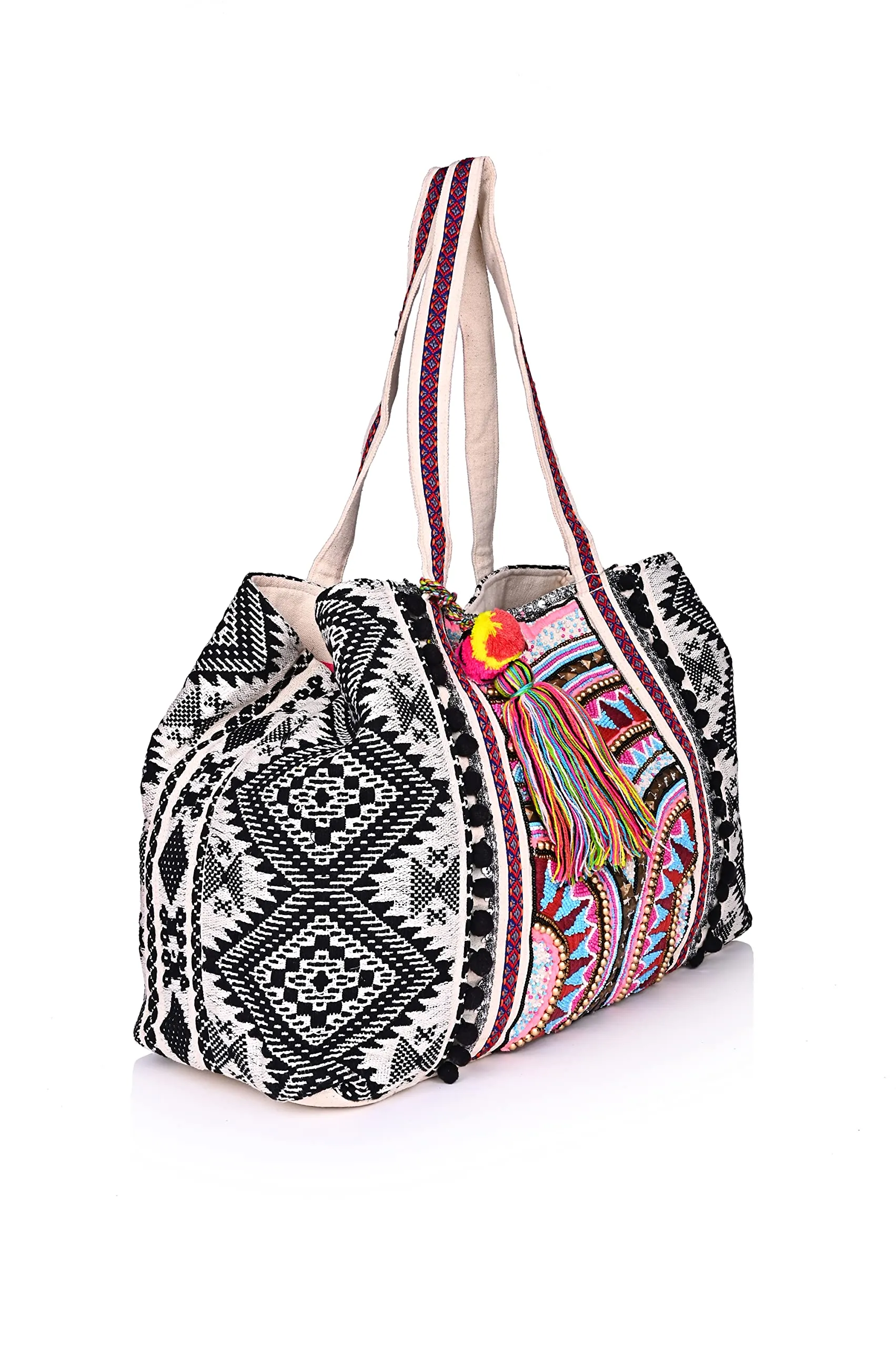 Boho Girl Multicolor Cotton Multi Purpose Tote Bag For Women and Girls