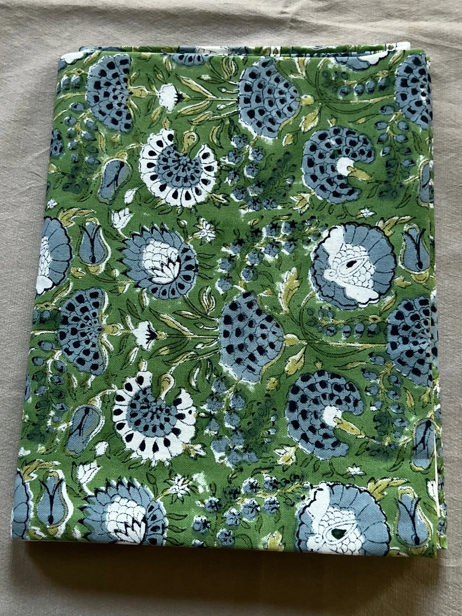 Boho Vintage green block print Tablecloth rectangular table Cover/Placemat/Runner Handmade Table cloth/ unique gift for mom