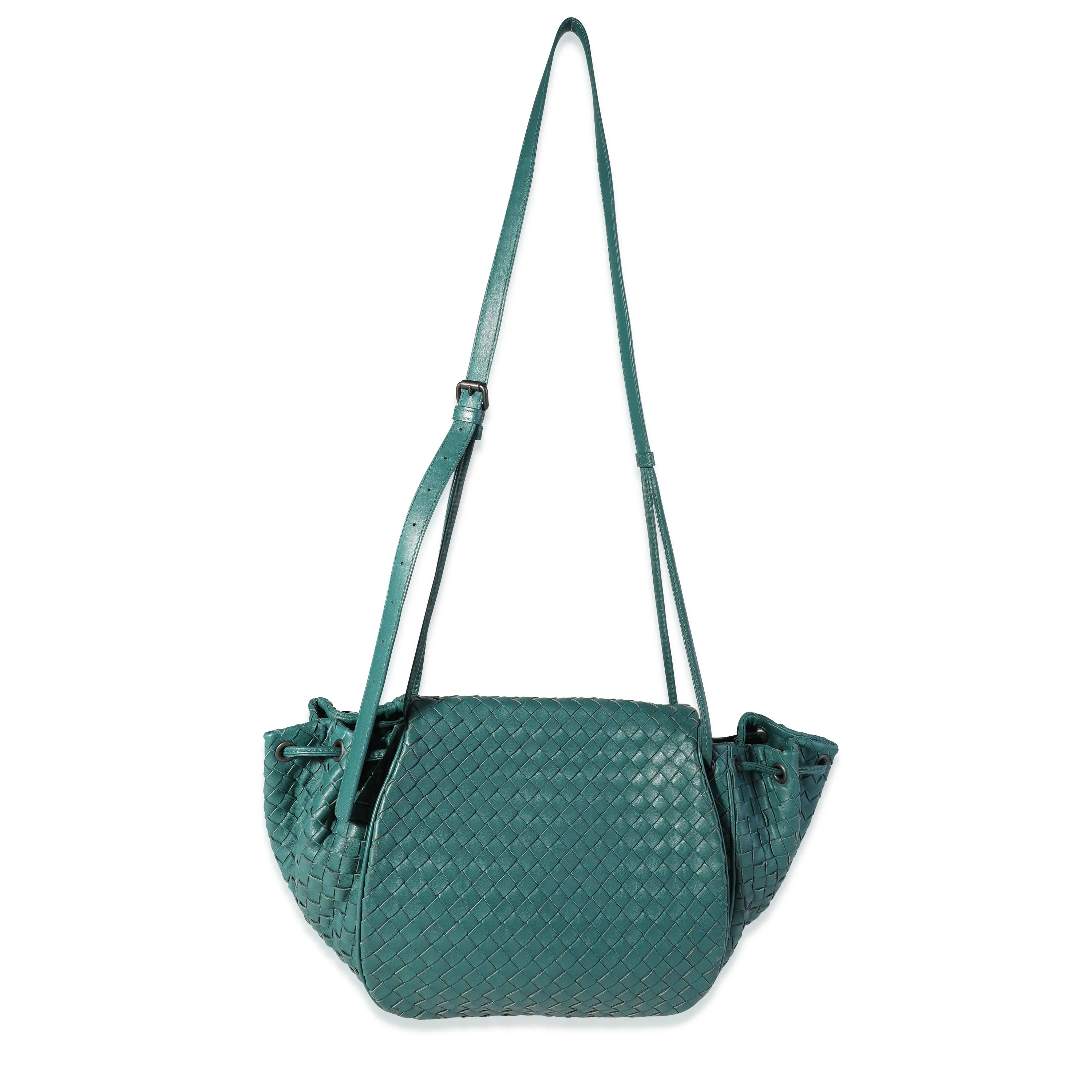 Bottega Veneta Deep Teal Intrecciato Drawstring Flap Messenger Bag