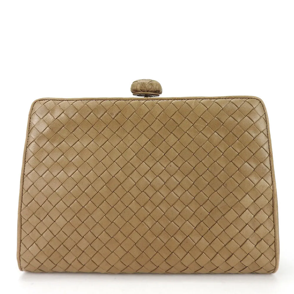 Bottega Veneta Leather Clutch Bag Beige