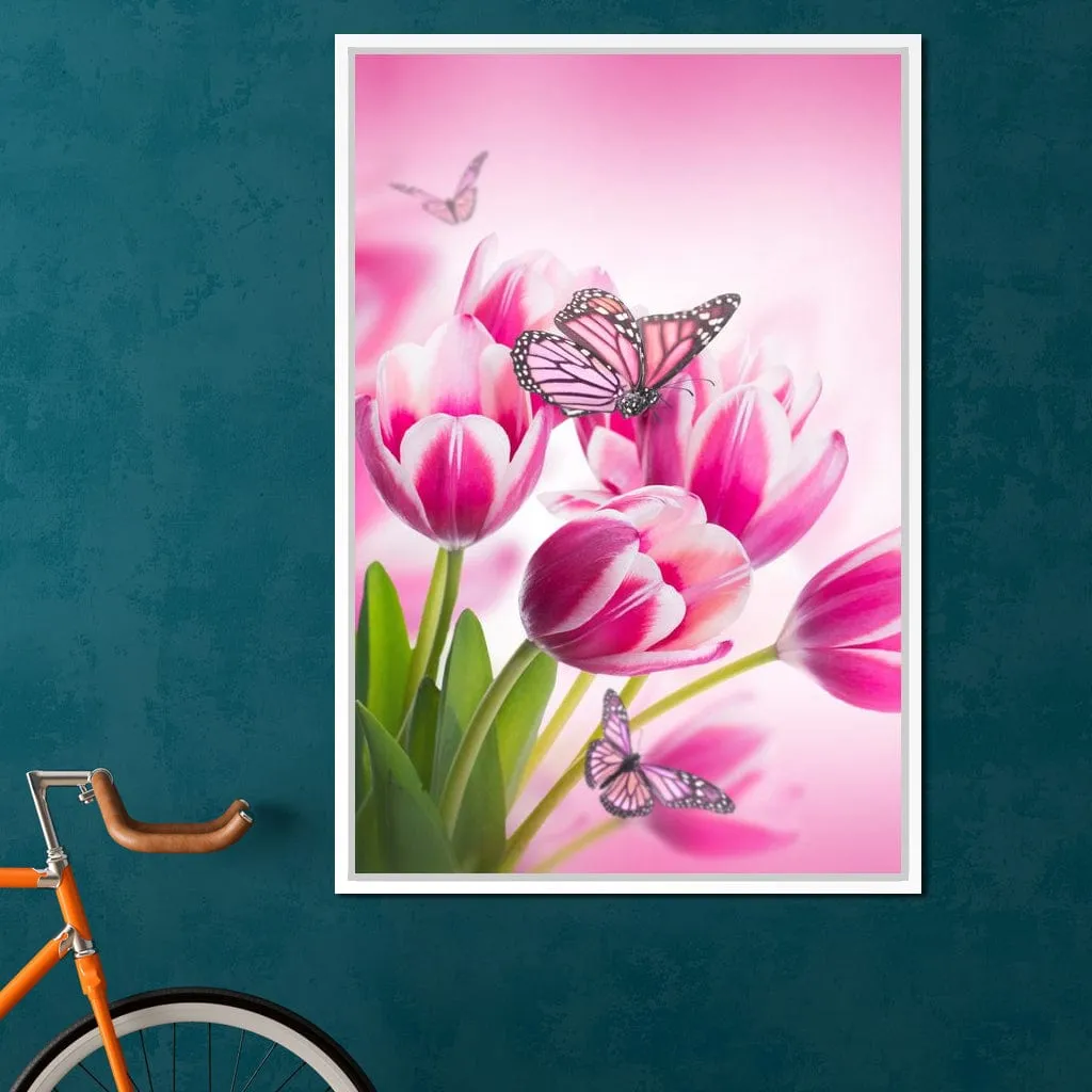 Bouquet of Pink Tulips & Butterflies