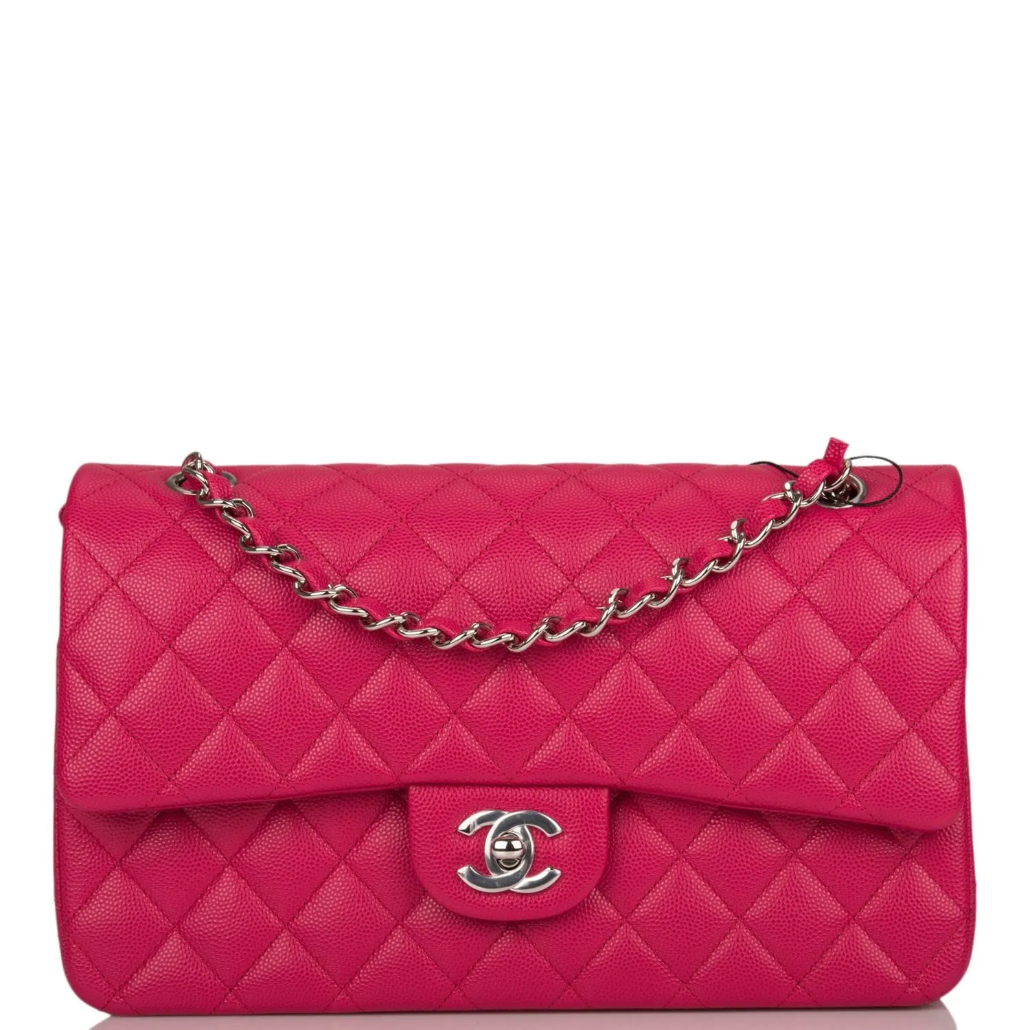 Chanel Medium Classic Double Flap Bag Dark Pink Caviar Silver Hardware