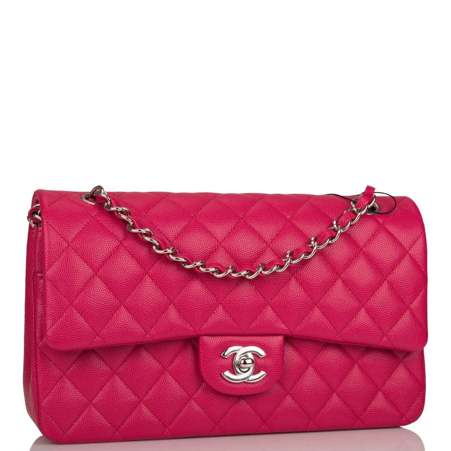 Chanel Medium Classic Double Flap Bag Dark Pink Caviar Silver Hardware