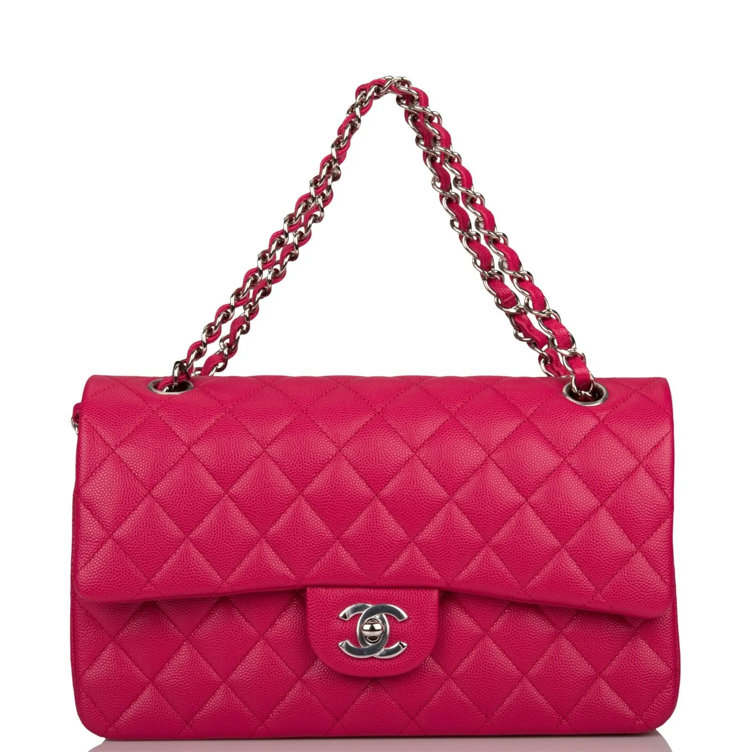 Chanel Medium Classic Double Flap Bag Dark Pink Caviar Silver Hardware