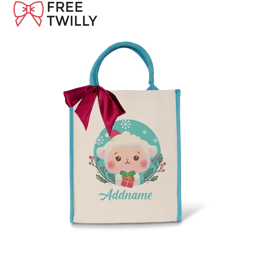 Christmas Cute Animal Series Cute Sheep Light Blue Colour Lining Canvas Bag