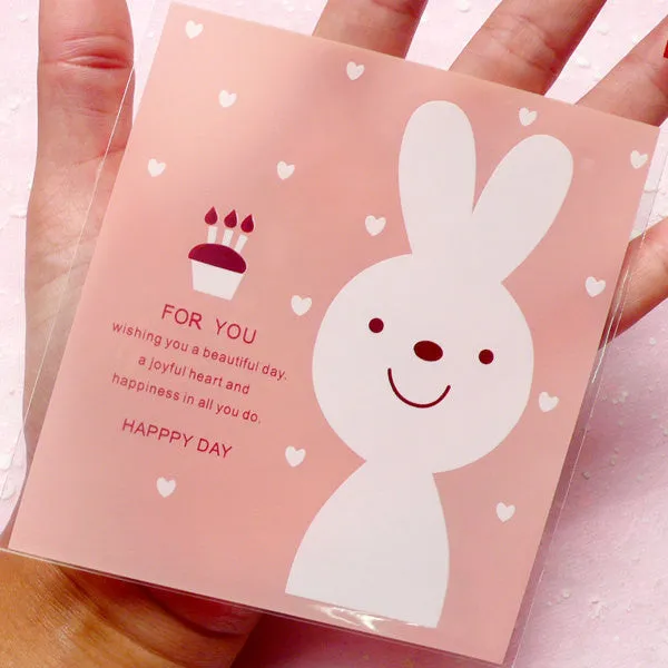 CLEARANCE Kawaii Rabbit Bunny Gift Bags (20 pcs / Baby Pink) Self Adhesive Resealable Clear Plastic Bag Gift Wrapping Packaging (9.9cm x 10.9cm) GB107