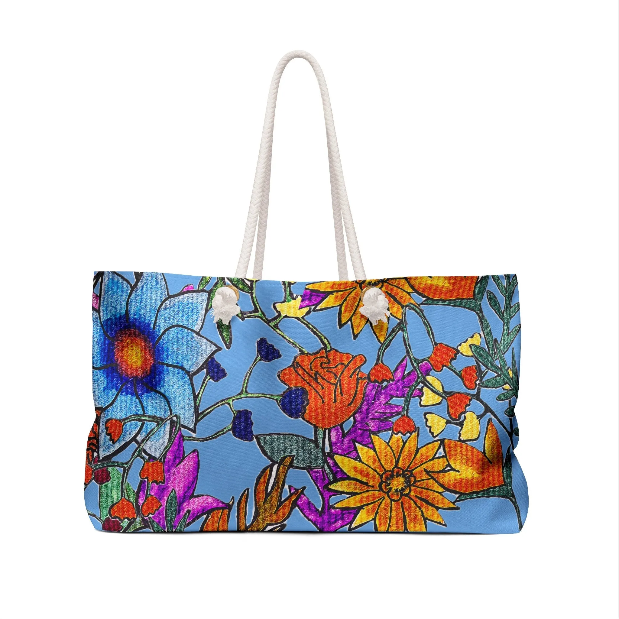 Colorful Hand Drawn Floral Art Weekender Bag