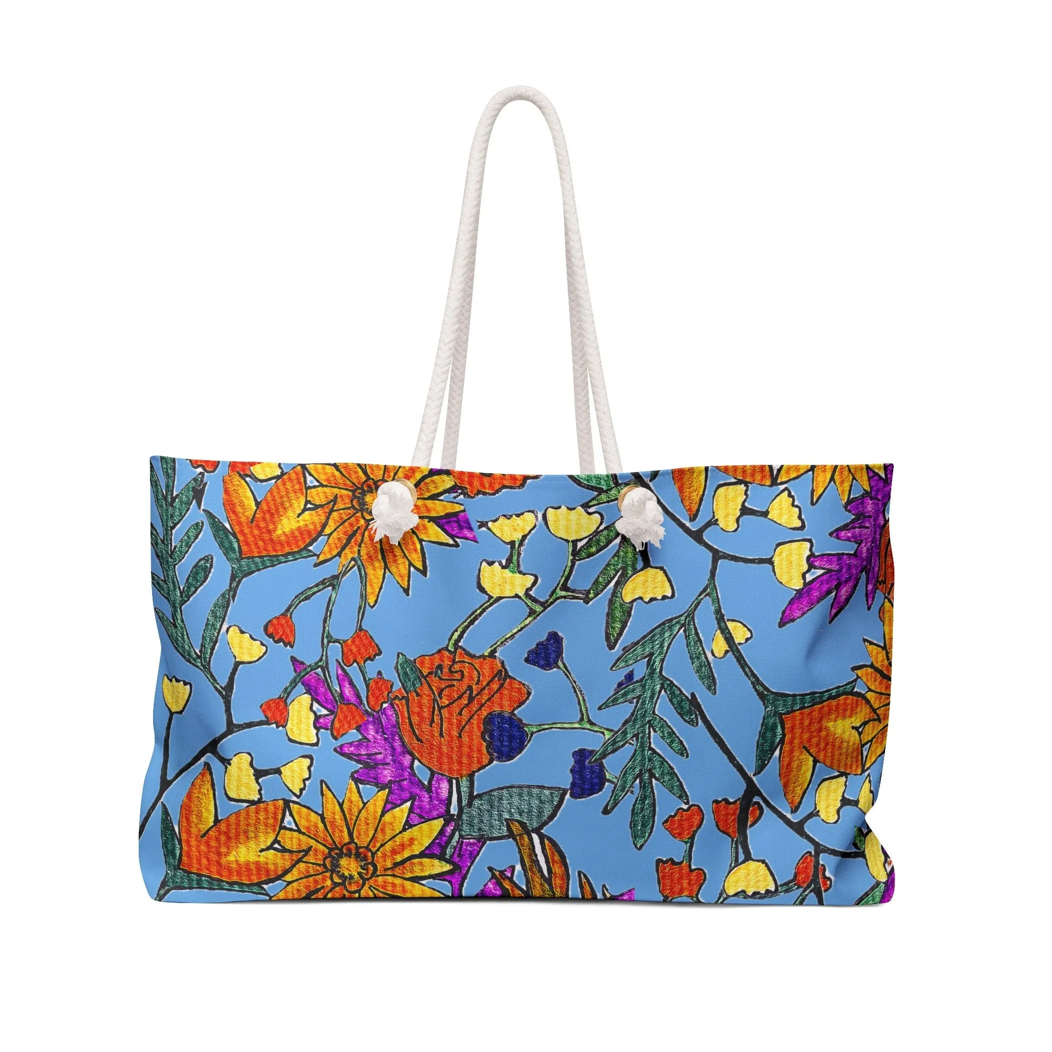 Colorful Hand Drawn Floral Art Weekender Bag