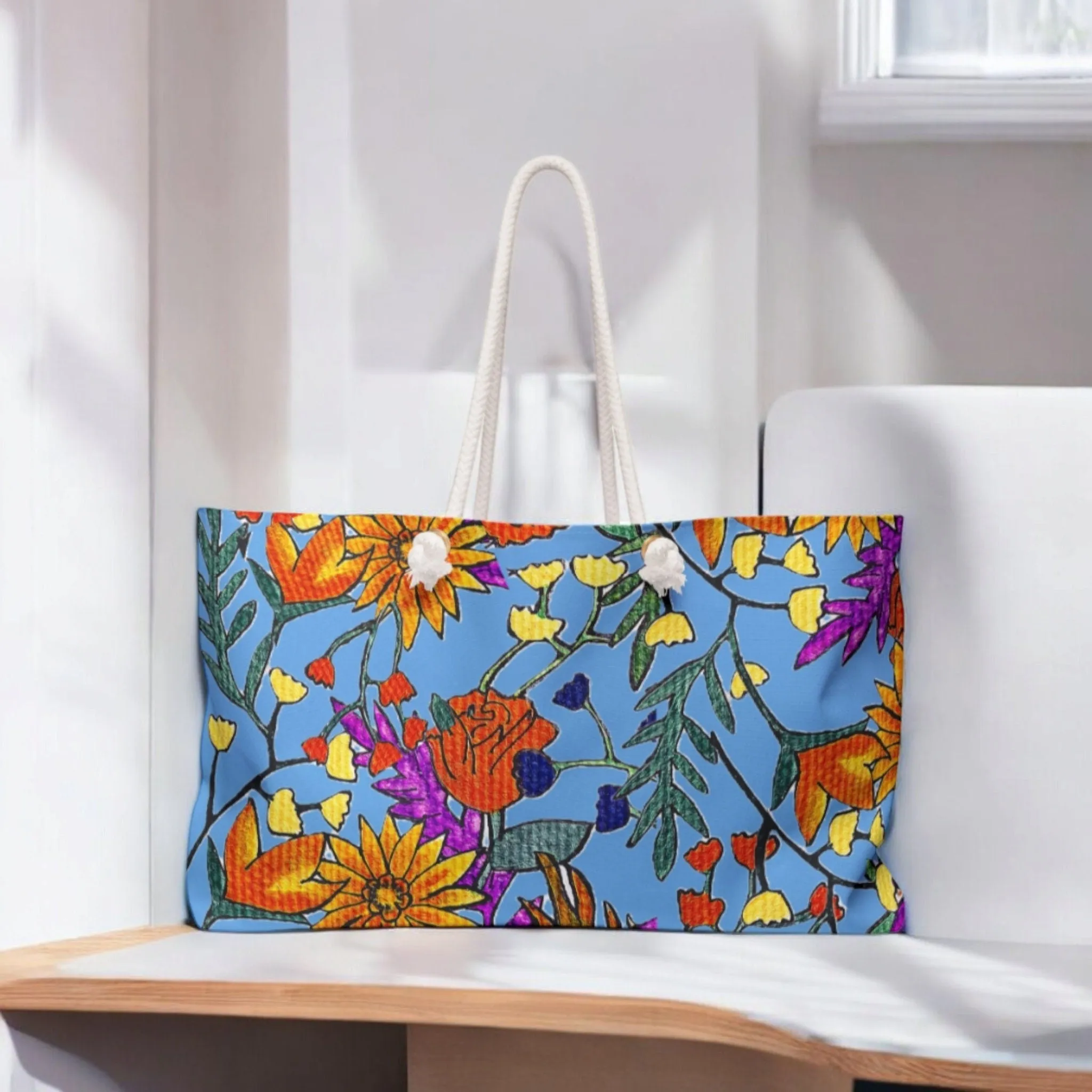 Colorful Hand Drawn Floral Art Weekender Bag