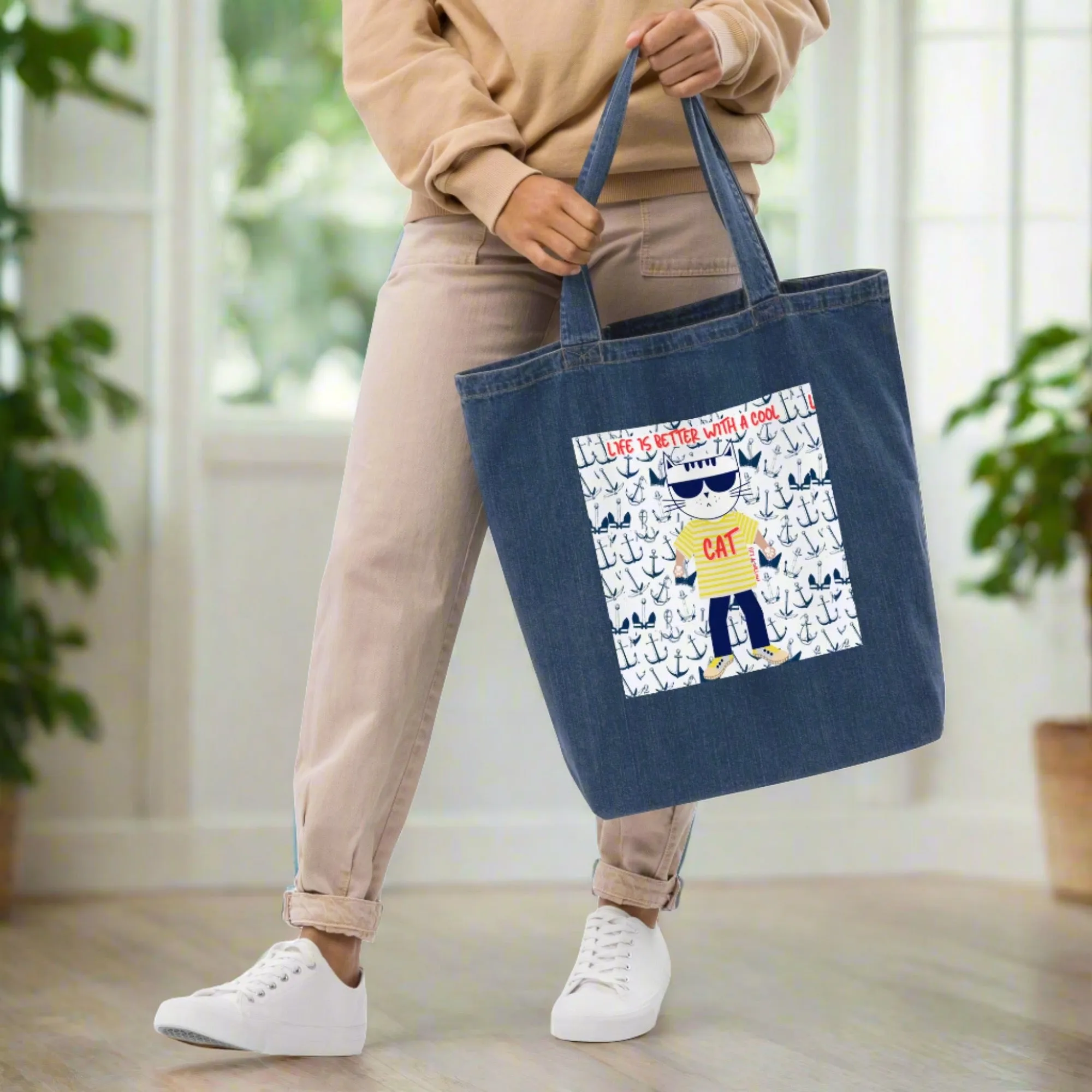 Cool Cat, Organic denim tote bag