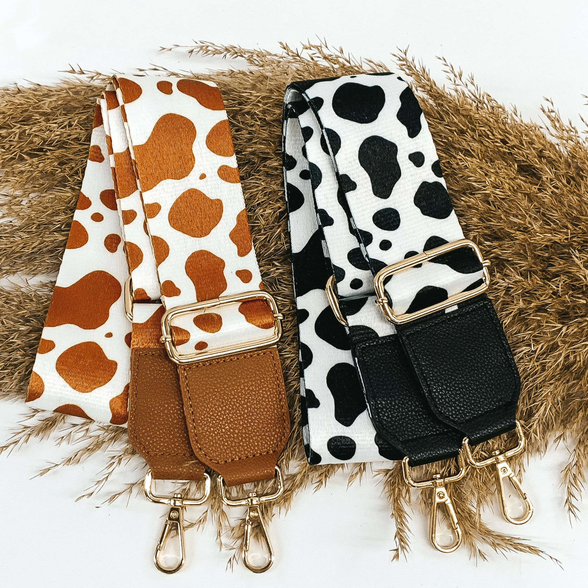 Cow Print Adjustable Purse Strap in Black/White