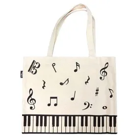 Cream Canvas Tote Bag Music Notes and Keyboard Design