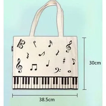 Cream Canvas Tote Bag Music Notes and Keyboard Design