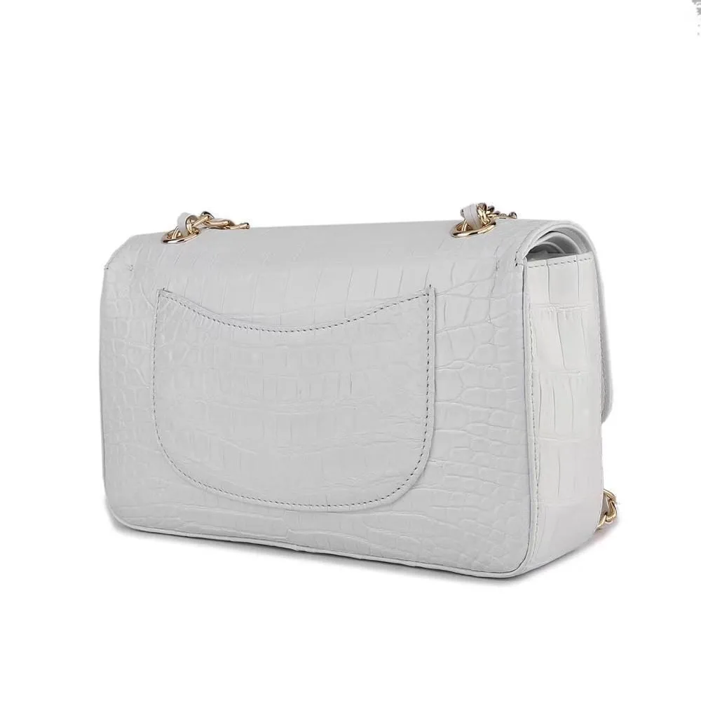 Crocodile  Leather Classic Flap Chain Shoulder Bags For Women White