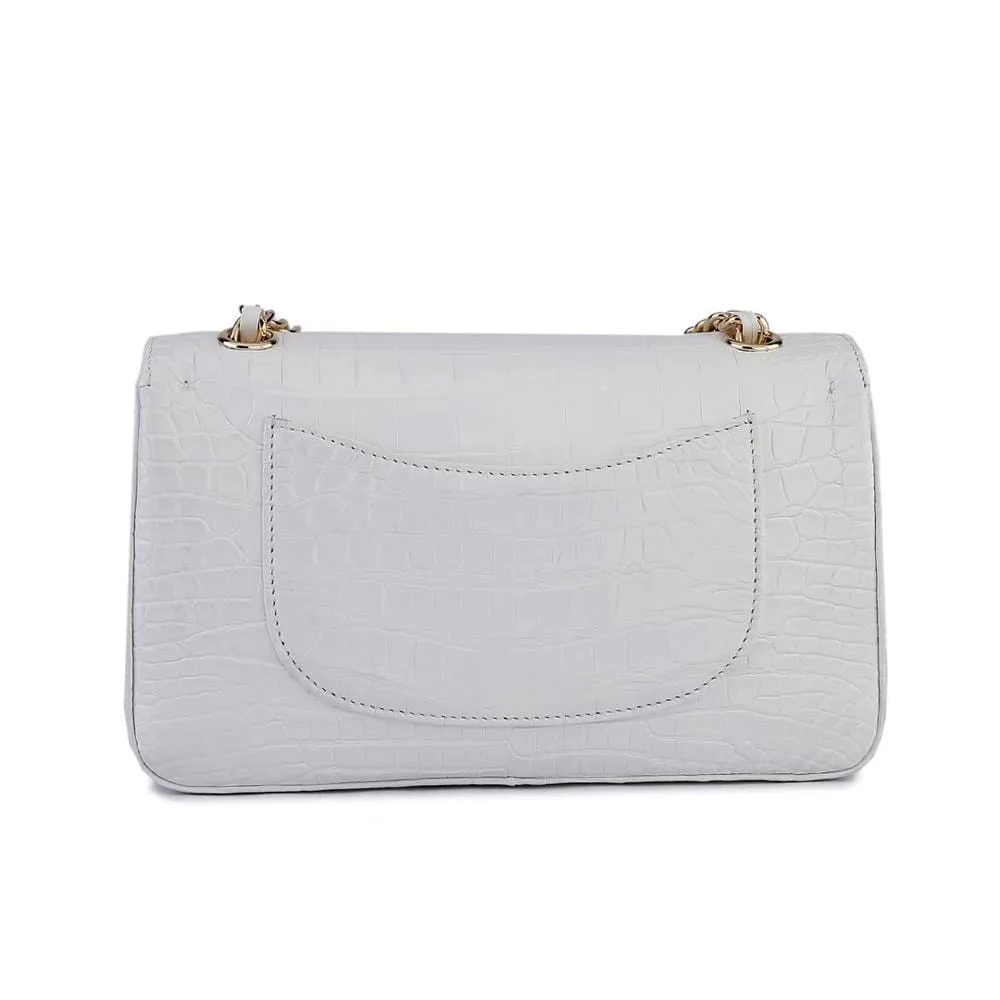 Crocodile  Leather Classic Flap Chain Shoulder Bags For Women White