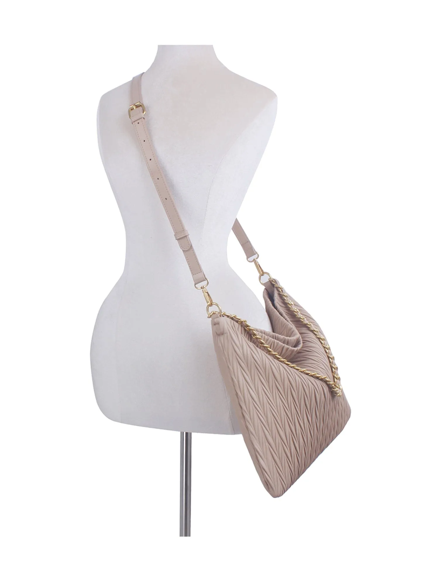 CSD019 Chevron Embossed Chain Strap Hobo Bag