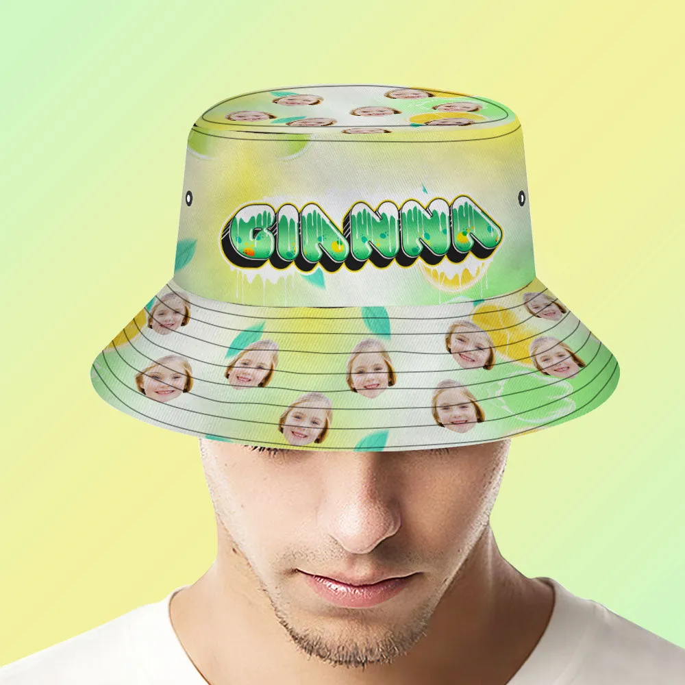 Custom Bucket Hat Unisex Face Bucket Hats Personalised Photo and Name Summer Green Hats