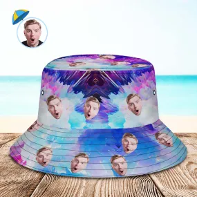 Custom Face Bucket Hat Unisex Personalised Hiking Beach Sports Hats Purple and Blue Abstract Texture