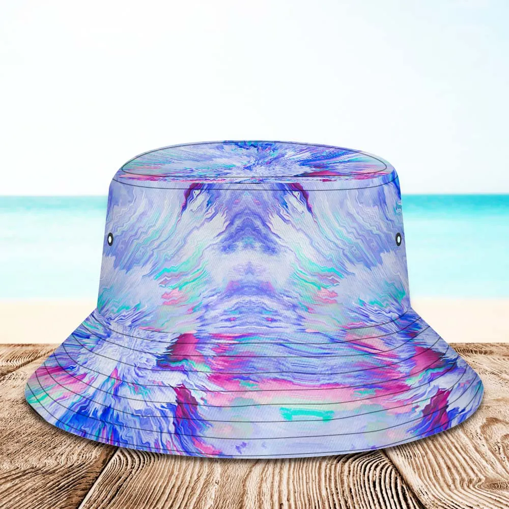 Custom Face Bucket Hat Unisex Personalised Wide Brim Outdoor Summer Cap Hiking Beach Sports Hats Purple and Blue Abstract Texture