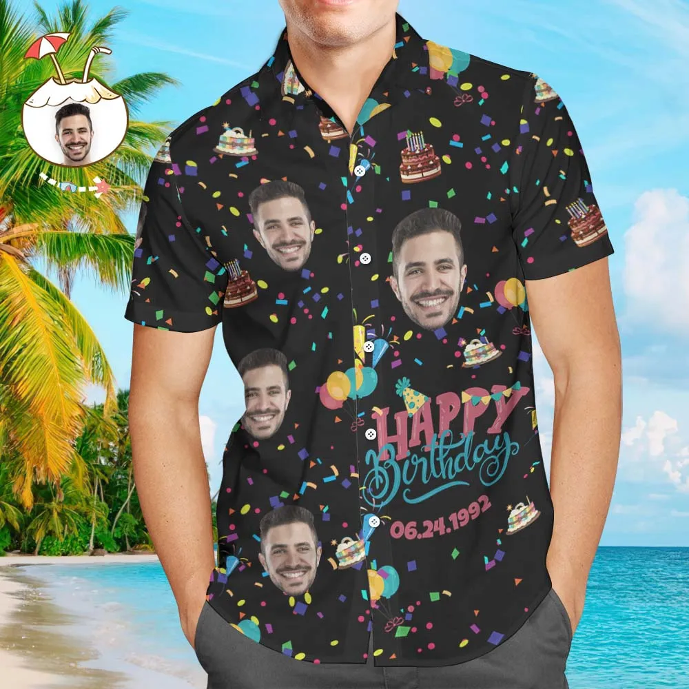 Custom Face Happy Birthday Hawaiian Shirt Men's All Over Print Unique Birthday Gift