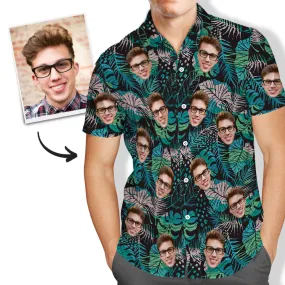 Custom Hawaiian Shirt with Face Large Leaves Short Sleeve Shirt for Men