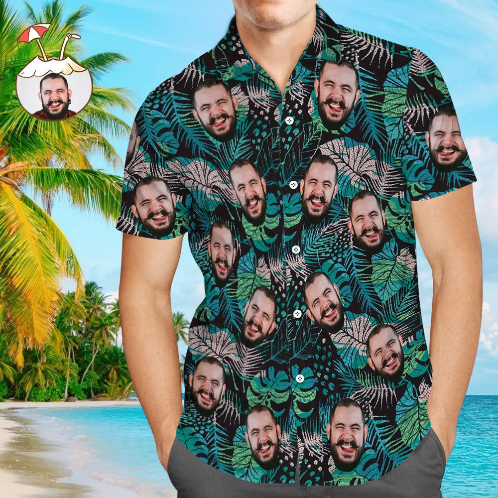 Custom Hawaiian Shirt with Face Large Leaves Short Sleeve Shirt for Men