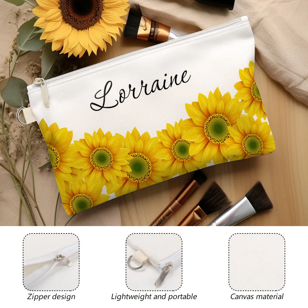 Custom Name Sunflower Makeup Bag Cosmetics Travel Bag