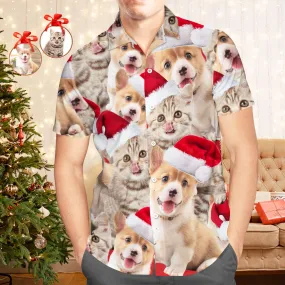 Custom Photo Hawaiian Shirts Personalised 2 Photos Christmas Gift Men's Christmas Shirts - Cute Pet