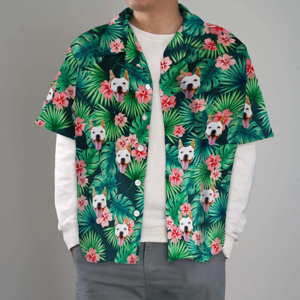 Custom Tropical Shirts Custom Face Hawaiian Shirt Leaves & Flowers Men's All Over Print Hawaiian Shirt