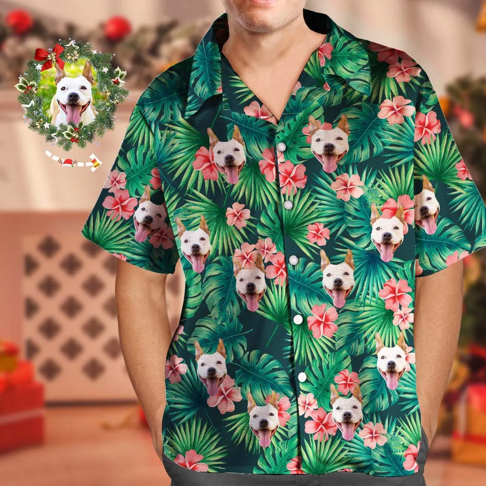 Custom Tropical Shirts Custom Face Hawaiian Shirt Leaves & Flowers Men's All Over Print Hawaiian Shirt