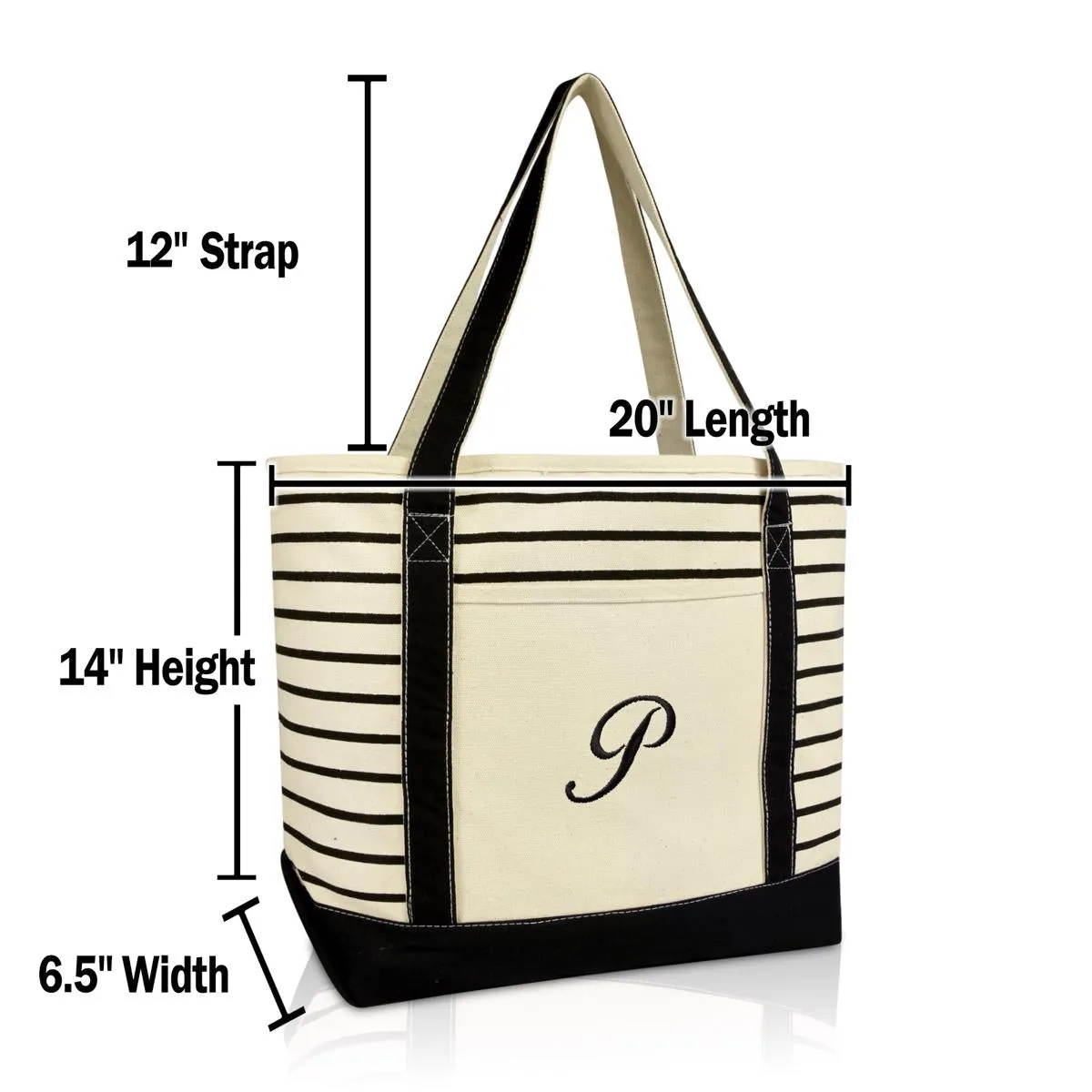 Dalix Striped P-Initial Tote Bag Womens Ballent Letter P