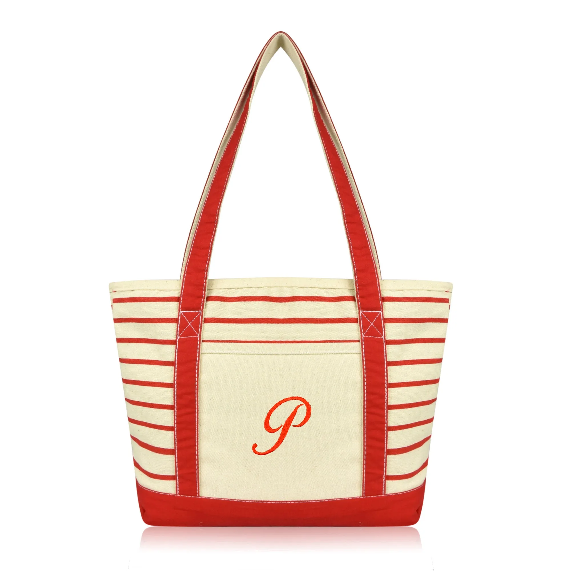 Dalix Striped P-Initial Tote Bag Womens Ballent Letter P