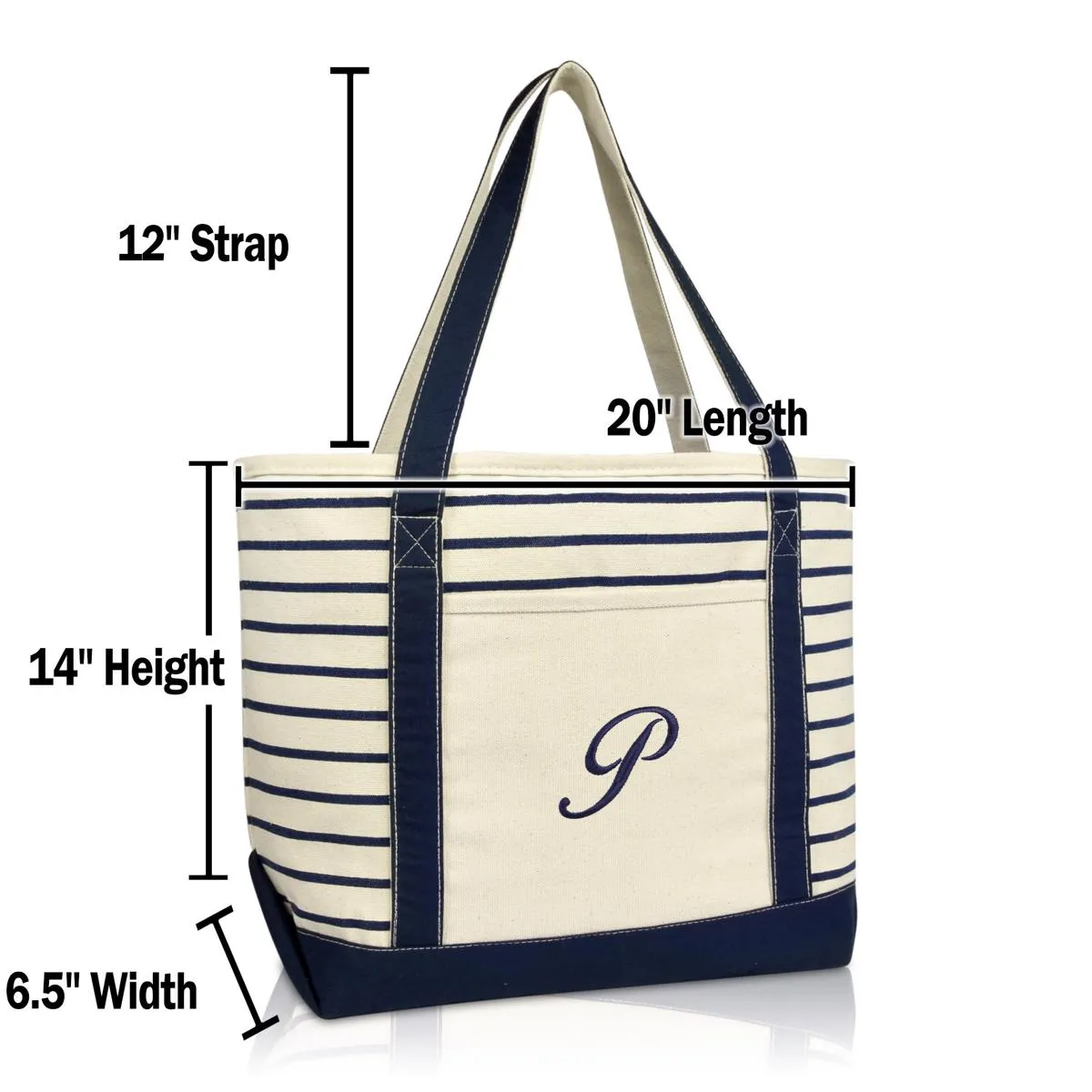 Dalix Striped P-Initial Tote Bag Womens Ballent Letter P