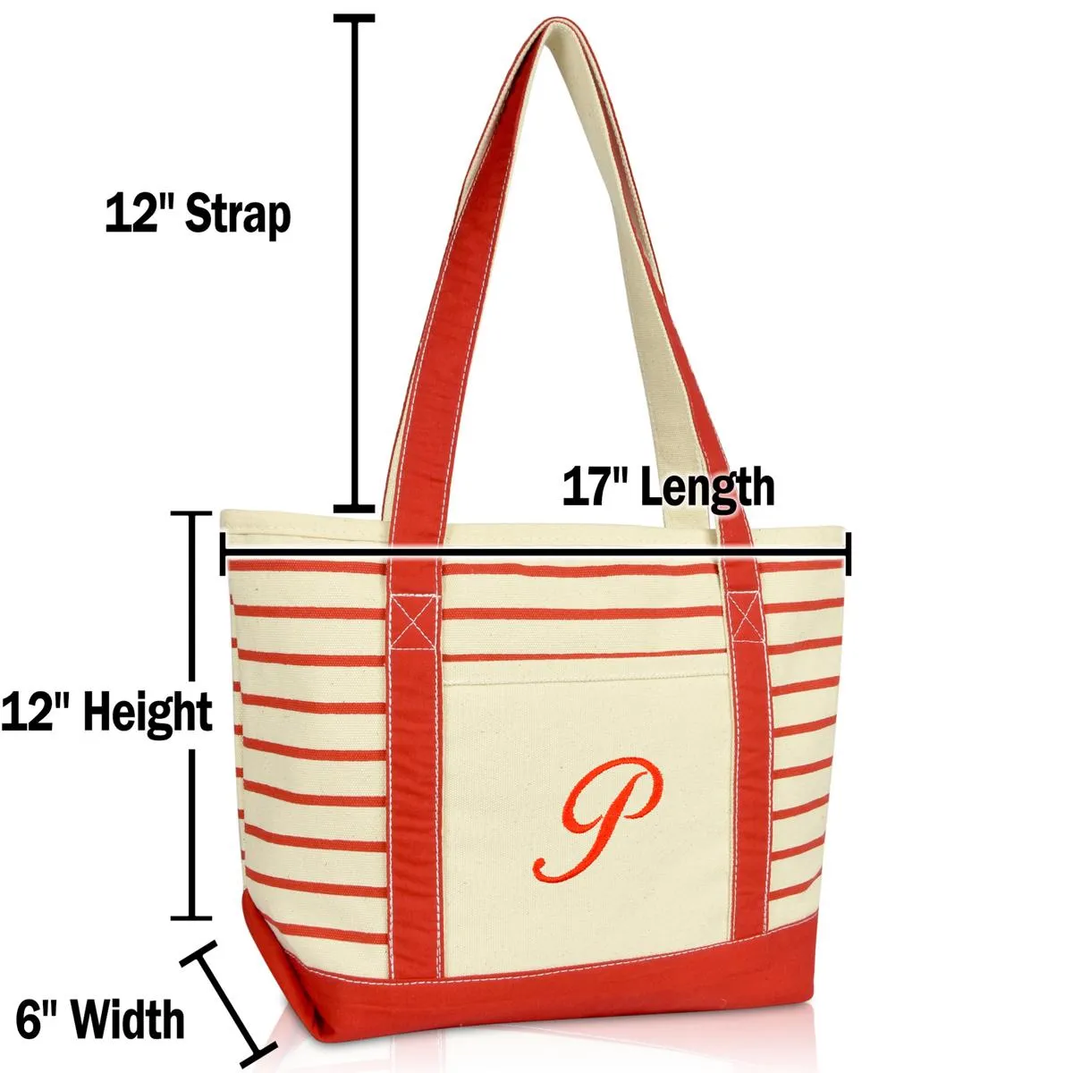 Dalix Striped P-Initial Tote Bag Womens Ballent Letter P