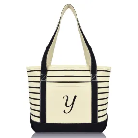 Dalix Striped Y-Initial Tote Bag Womens Ballent Letter Y