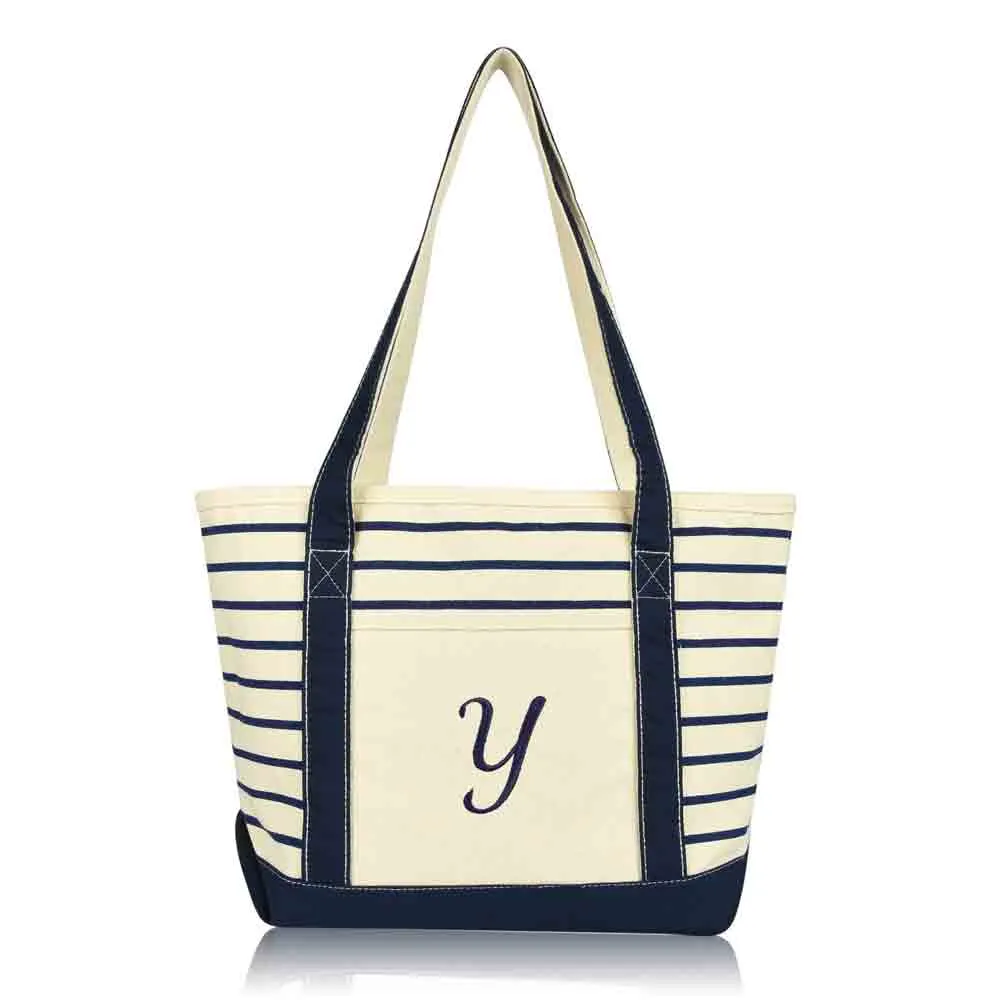 Dalix Striped Y-Initial Tote Bag Womens Ballent Letter Y