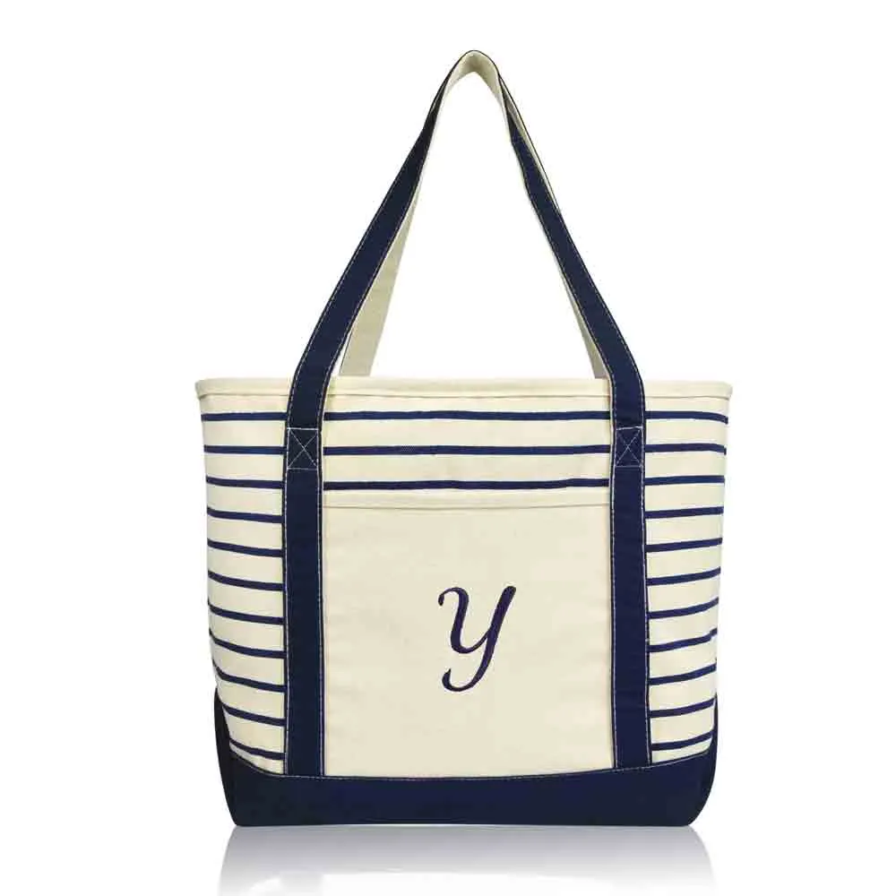 Dalix Striped Y-Initial Tote Bag Womens Ballent Letter Y