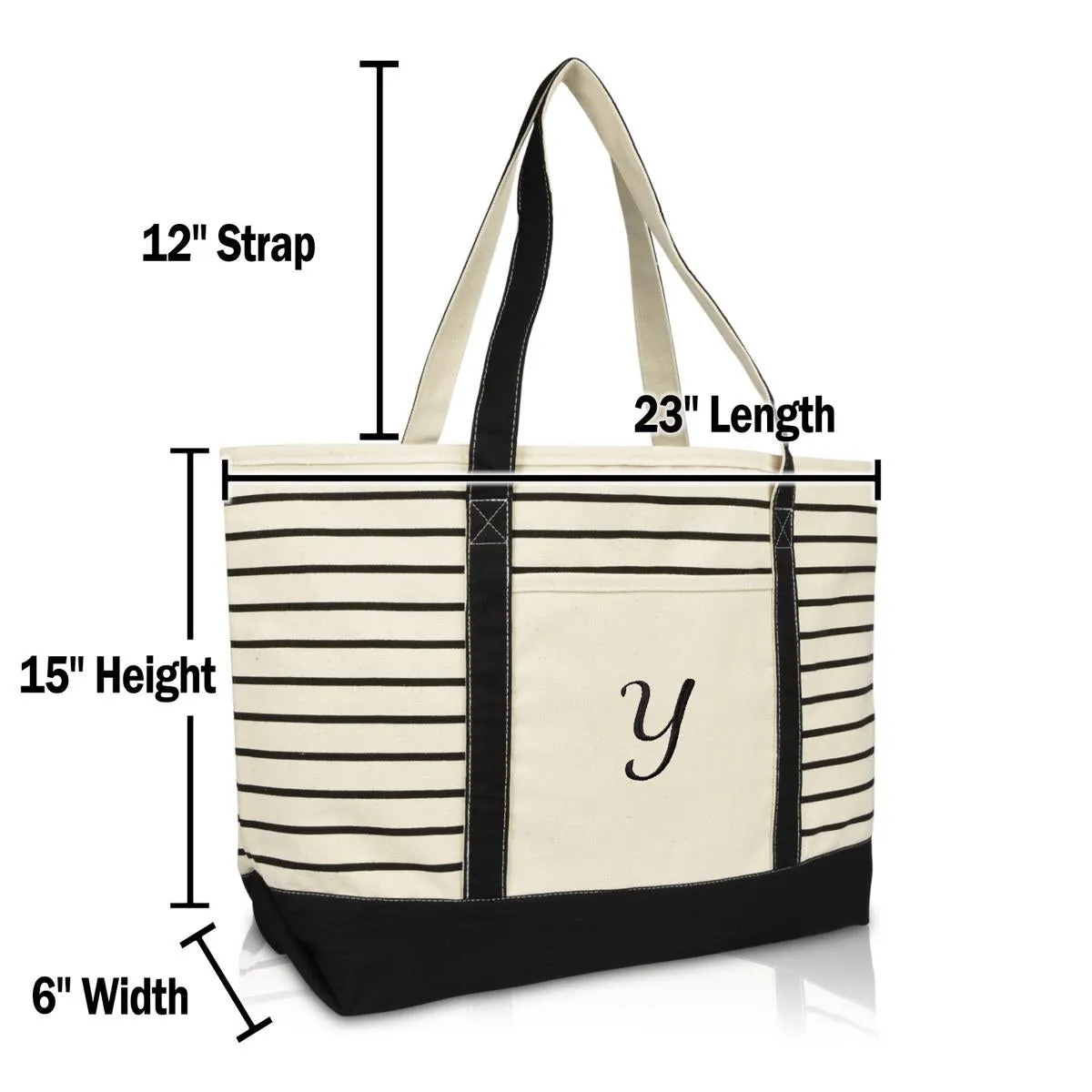 Dalix Striped Y-Initial Tote Bag Womens Ballent Letter Y