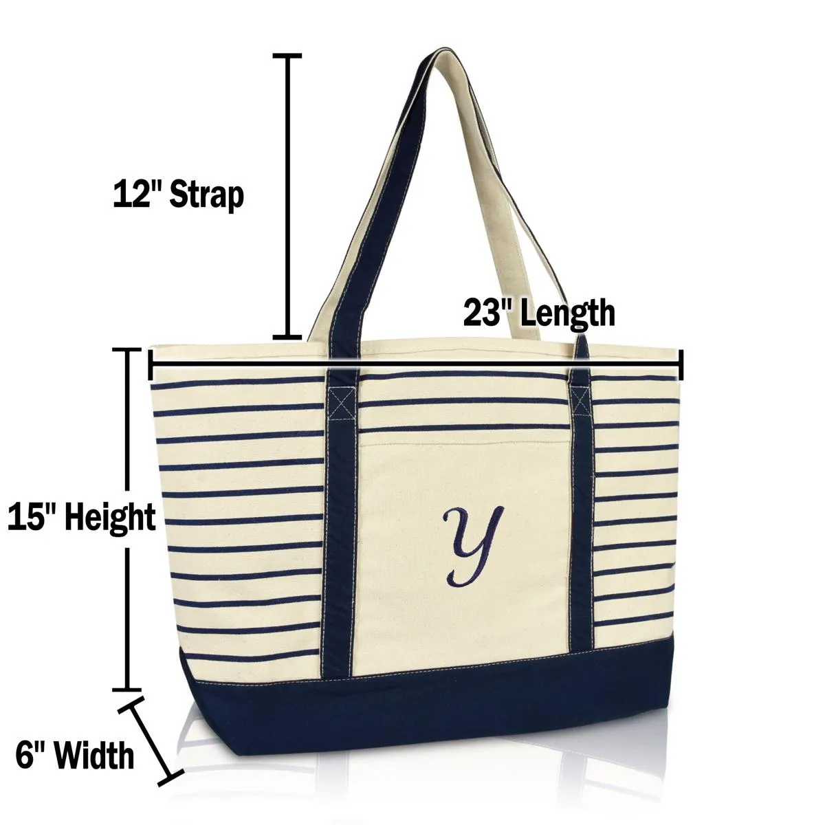 Dalix Striped Y-Initial Tote Bag Womens Ballent Letter Y