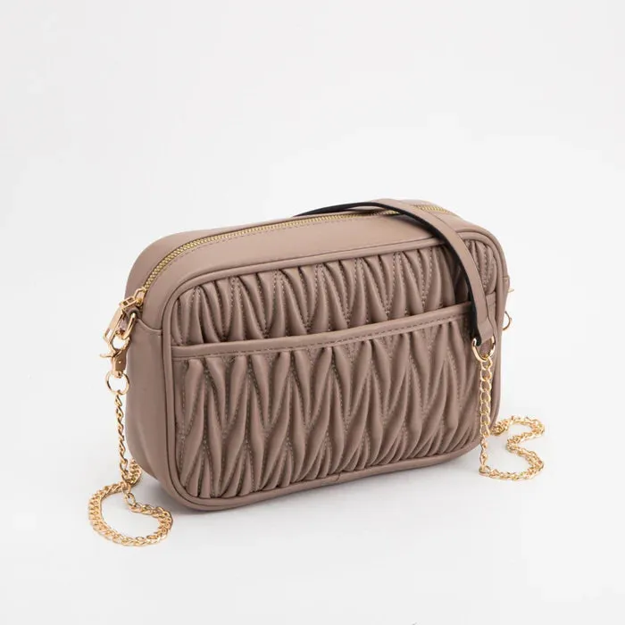 Dana Textured Crossbody Bag With Chain Strap, Cumin