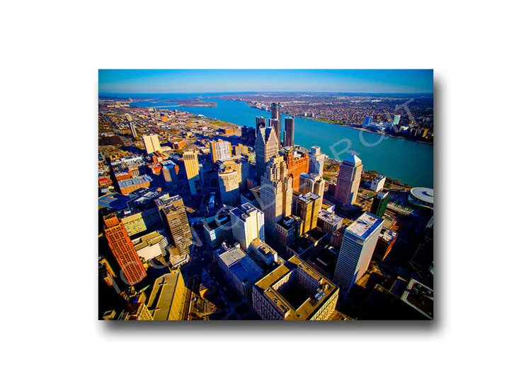 Detroit Aerial Skyline Luster or Canvas Print $35 - $430