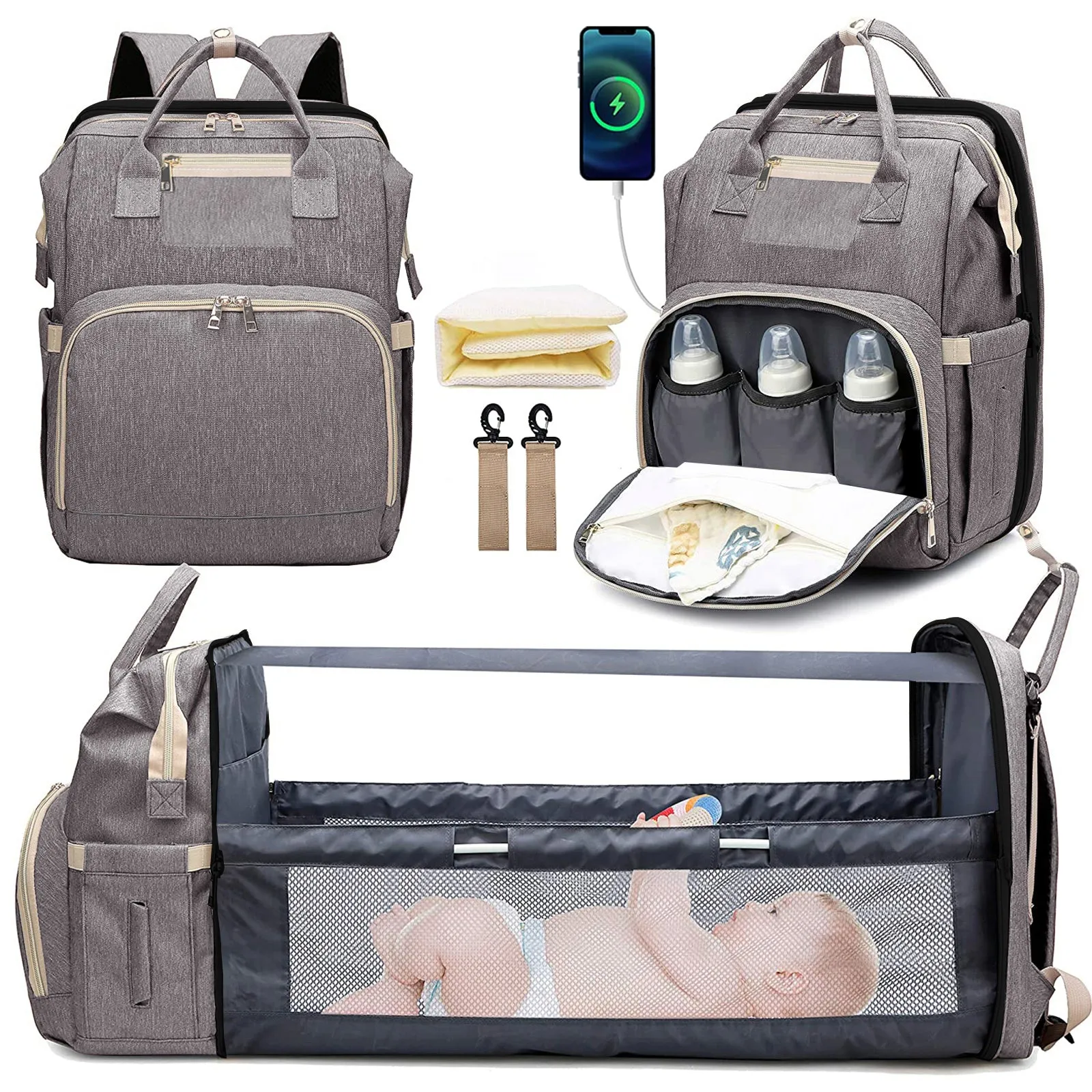 Diaper Backpack & Changing Bed Large Mommy Bag MMB-1