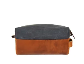 Dorval Leather Canvas Toiletry Bag - Cinnamon Brown