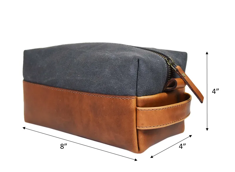 Dorval Leather Canvas Toiletry Bag - Cinnamon Brown