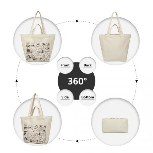 Durable Beige Canvas Shopping Shoulder Bag - Eco-Friendly & Versatile for Everyday Use