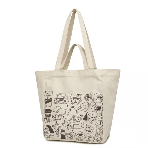 Durable Beige Canvas Shopping Shoulder Bag - Eco-Friendly & Versatile for Everyday Use