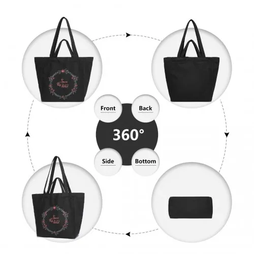 Durable Black Canvas Shopping Shoulder Bag - Eco-Friendly & Versatile Tote with Magnetic Snap Closure