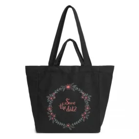 Durable Black Canvas Shopping Shoulder Bag - Eco-Friendly & Versatile Tote with Magnetic Snap Closure