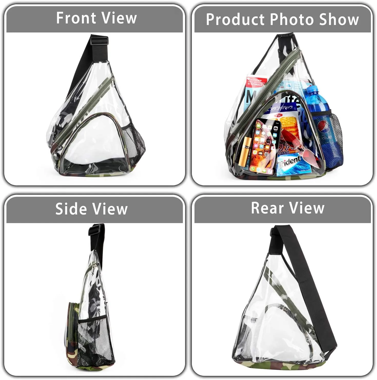 Durable Sling Camouflage Bag Clear Backpack with Adjustable Strap