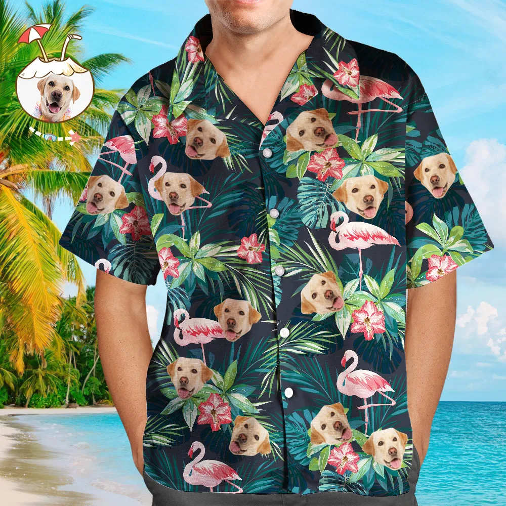 Face on Shirts Custom Hawaiian Shirt with Face Leaves & Flamingo Button Down Shirts